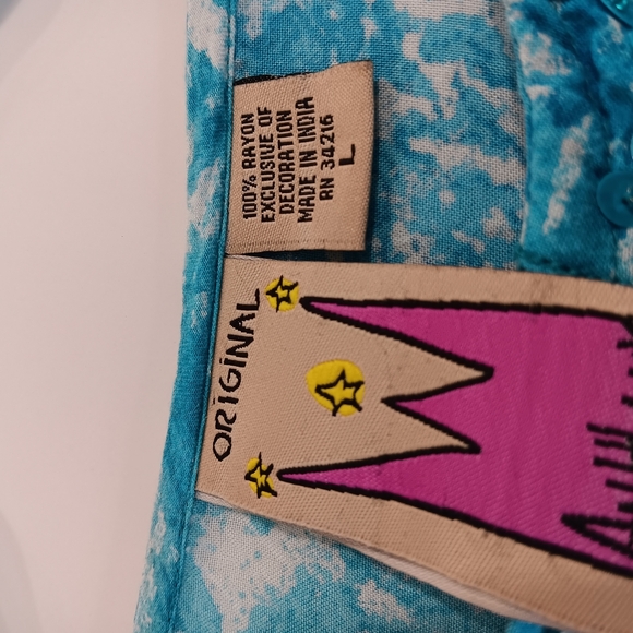 Blue Patterned Long Sleeve Shark-hem Top L - Picture 4 of 7